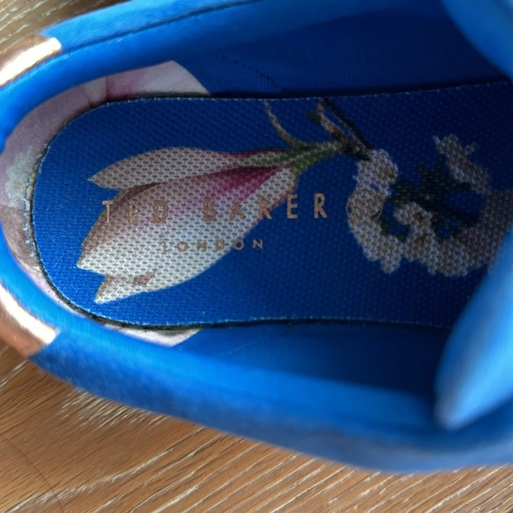Ted Baker blue suede sneakers with rose gold accents